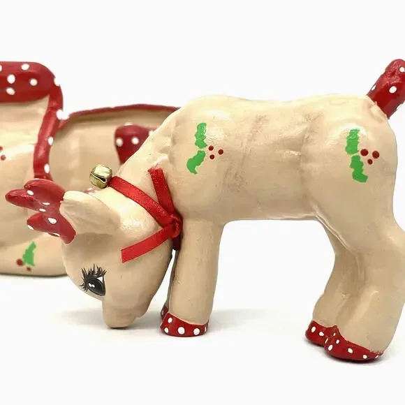 KIMPLE Christmas‎ Reindeer Sleigh Figurines Bells 5 Piece Set Vintage 1989